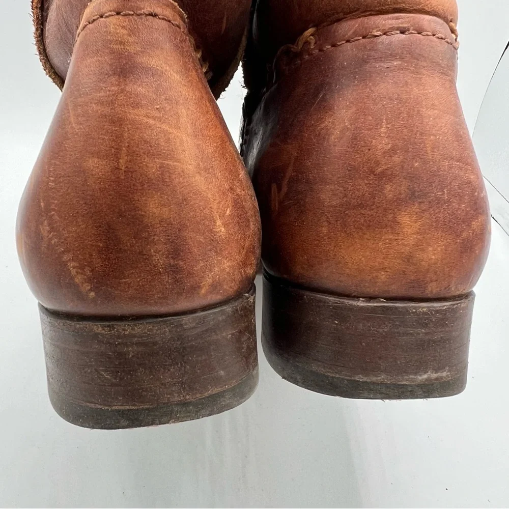 Frye Women's 78323 Cara‎ Short Campus Cognac Brown Leather Riding Boots Sz 6.5 B